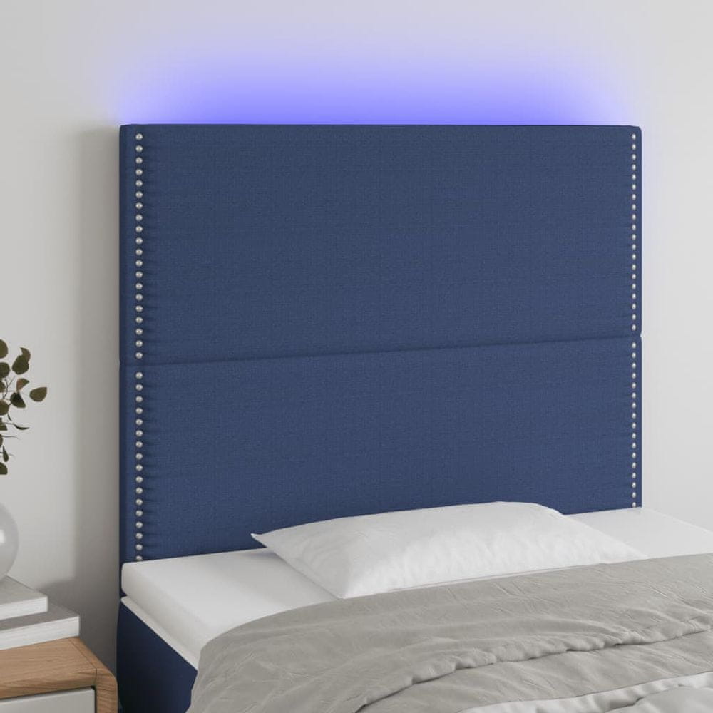 Vidaxl Čelo postele s LED modré 80x5x118/128 cm látka